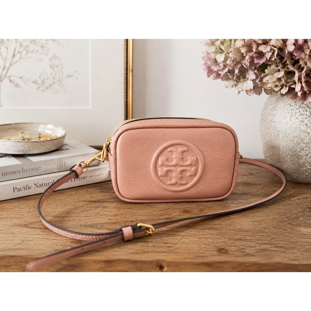 Tory Burch Perry Bombe Mini Bag Pink Pebbled Leather Crossbody Camera Bag